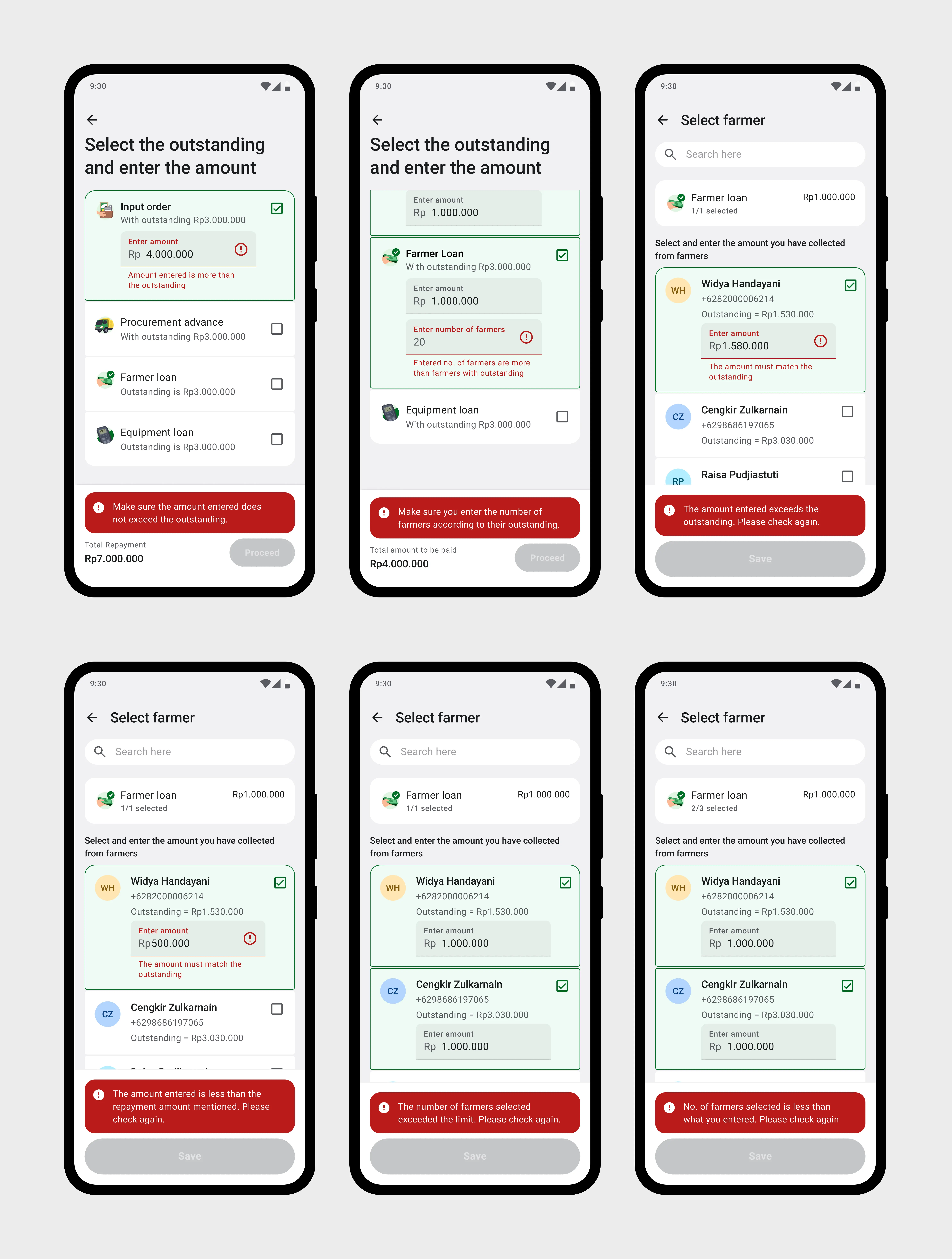Error handling screens that catch over- and under-allocation before submission